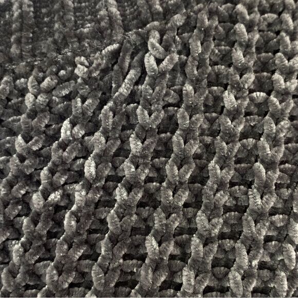 Just Found Ruffle Detail Chenille Sweater Gray Medium Crew Neck Waffle Knit - Picture 7 of 12